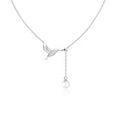 Colier argint cu perla naturala alba si pasare cu pietre  DiAmanti AN3468-AS